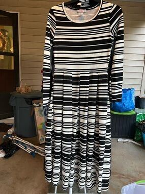 Black and White Striped Long Sleeve Fit & Flare Dress